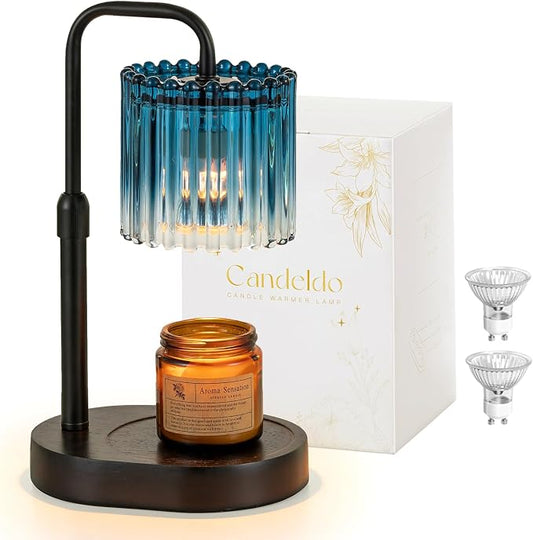 Candeldo Candle Warmer Lamp with Timer: Navy Blue Candle Warming Lamp with 2 Bulbs Height Adjustable Wax Melt Dimmable Bedroom Decor for Women