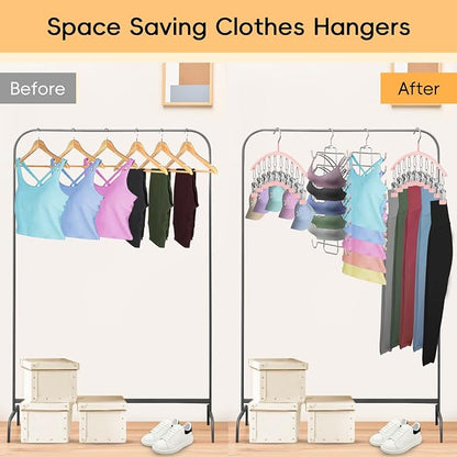 TomCare 360° Swivel 2 Pack Tank Top Hanger and 2 Pack Leggings Organizers Space Saving Sport Bras Organizer Metal Yoga Pants Hangers with 20 Clips Hanging Closet Organizers and Storage, Pink