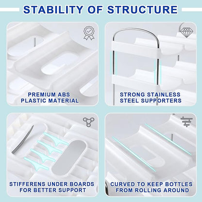 LANDNEOO Stackable Water Bottle Organizer Holder - for Stanley & Others' Large Tumbler Organization - White Plastic Wine Rack, Bottle Holder for Home Countertop Fridge Pantry Shelf, 3 Tier Hold 9