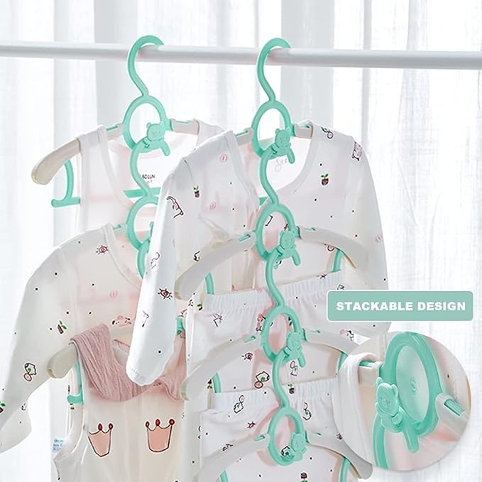 HGYZE Baby Nursery Closet Hangers, Ultra-Thin Non-Slip and Extendable Laundry Infant Pant Hanger for Newborn Clothes -20pcs Green Gifts- Adjustable Children Coat Hanger for Girl Boy Toddler Kids Child