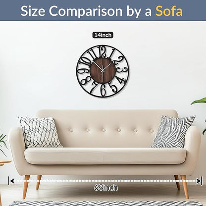 LEIKE 14in Arabic Numeral Wall Clock Battery Operated Black, Silent Non Ticking, Wall Clocks for Living Room Decor, Small Classic for School, Office, Home, Kitchen, Bedroom