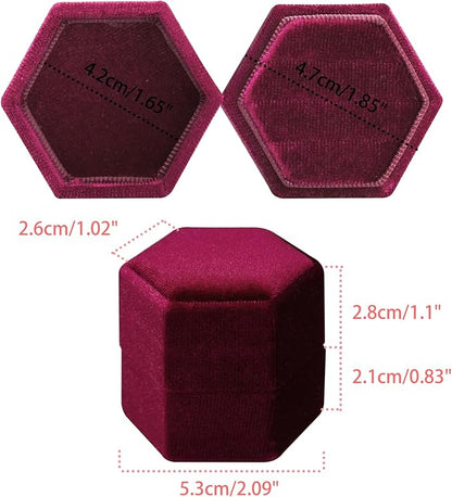 Wedding Ring Box 3 Slots - Hexagon Velvet Ring Box, Detachable Lid Three Slots Jewelry Ring Gift Box, Gorgeous Vintage Premium Ring Bearer Boxes for Proposal Engagement