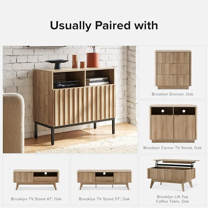 mopio Norwin Storage Cabinet, Sturdy Modern Rustic Industrial Buffet Sideboard, Fluted Accent Storage Cabinets, Credenza, Oak Wood TV Stand, Entertainment Center, Media Console, Living Room (Single)