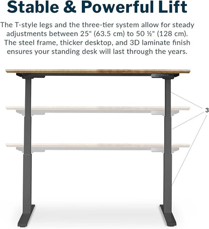 Vari Classic Electric Standing Desk - VariDesk Height Adjustable Sit/Stand Desk - Dual Motor with Memory Presets, Stable T-Style Legs - Gaming or Home Office Workstation - 60”x30”, Reclaimed Wood