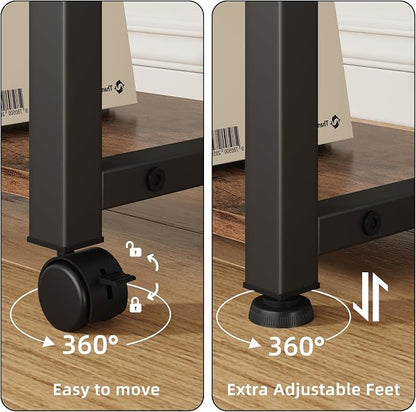 YAOHUOO 22"x15" Large Printer Stand with Drawer, 2-Tier Rolling Table Cart | Under Desk Printer Table,Storage Fabric Drawer,Fit printer/fax/3d/scanner,4 Lock Wheels or Feet,For Home Office Dorms,Brown