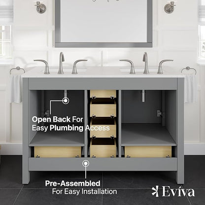Eviva Aberdeen 48 Inch Bath Vanity with Sink- Gray Bathroom Vanity with Carrara Quartz Top