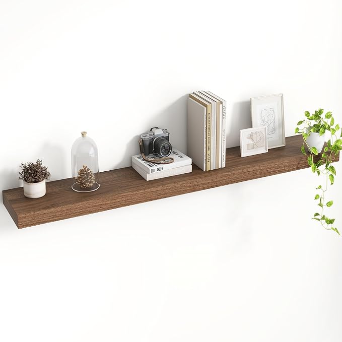 Acovy 48 Inch Floating Shelves, 8 Inch Deep Floating Shelves for Wall, Hanging Shelf with Invisible Brackets, Deep Shelves for Bathroom, Bedroom, Living Room, Walnut, Set of 1
