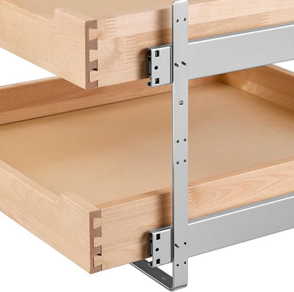 VEVOR 2 Tier Pull Out Cabinet Organizer, 20" W x 21" D Cabinet Drawer, Soft Close Slide out Shelf, Heavy-Duty Sliding Wood Drawer, Adjustable Base Cabinet Organization for Kitchen Pantry Bathroom