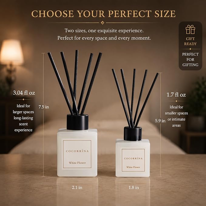 COCORRÍNA Hotel Collection Reed Diffuser Set, 3.04 fl oz Trio, Mahogany Teakwood, White Flower & White Tea, Home Fragrance for Bathroom, Bedroom, Entryway & Office