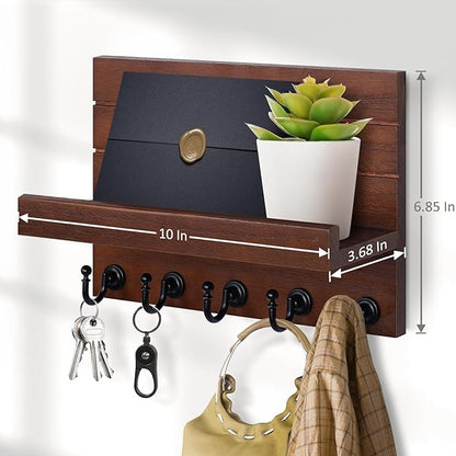 Mail and Key Holder for Wall: Easy Installation Modern Mail Holder Wall Mount Key Shelf for Hallway Living Room House Decoration (Brown)