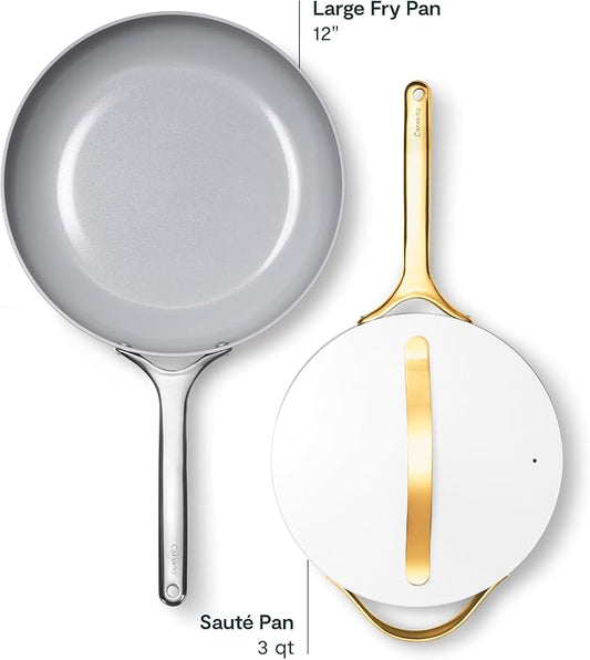Caraway 12in Fry Pan + 10in (3qt) Saute Pan Duo White