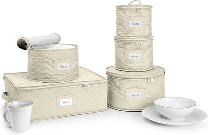 Sorbus China Storage Containers - 5 Pc Quilted Set for Moving & Transporting Dinnerware, Dishes, Round Plates, Glassware, Cups & Mugs with Felt Plate Protectors - Fine China Glass, Plate Storage Cases