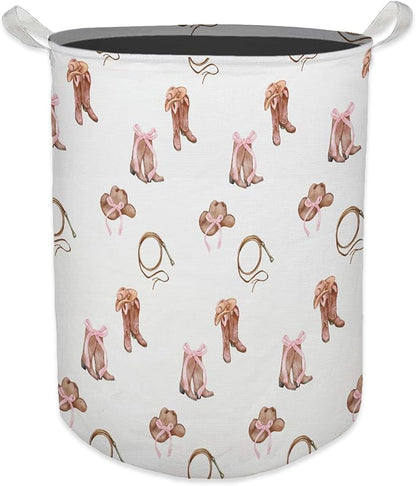 Western Rodeo Bow Cowgirl Laundry Basket, Toybox for Girls Room, Western Laundry Basket Hamper Waterproof Collapsible Clothes Toys Storage Bin Organizer for Bedroom Bathroom Girls Room Dorm
