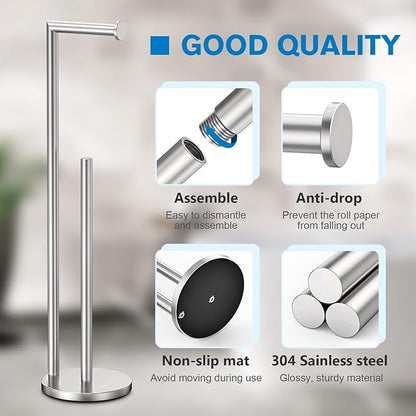 Toilet Paper Holder Stand, Toilet Paper Stand Brushed Nickel, Free Standing Toilet Paper Holder, Toilet Paper Storage by Bathth