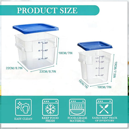 Lallisa 4 Pcs 8 Qt and 4 Qt Clear Food Storage Containers with Lids, Handles and Scales, Commercial Grade Square Containers Polycarbonate Air Tight for Home Storage Kitchen Restaurant (Blue)