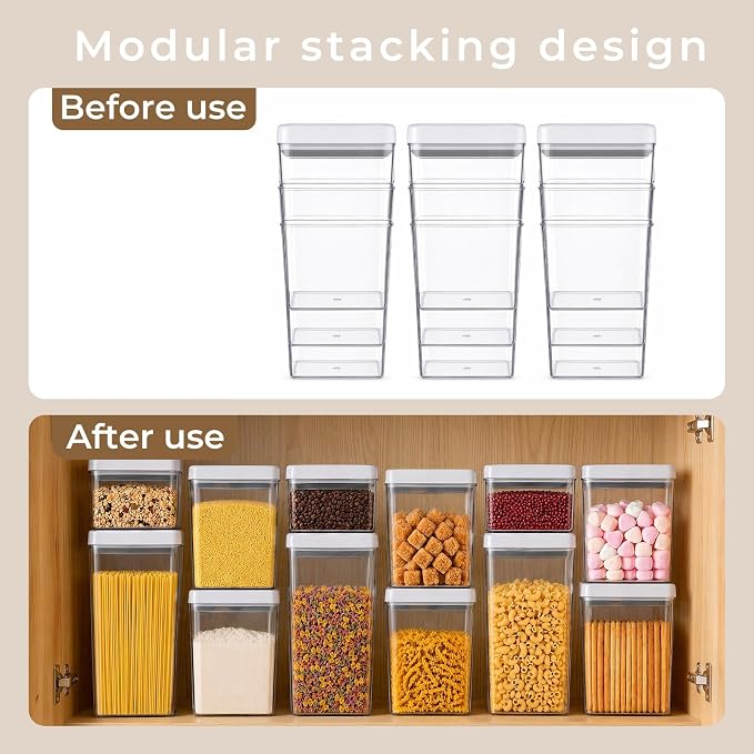 UFORU Food Storage Containers with Twist-lock Lids,2.6Qt 2Pcs Airtight Food Storage Containers, BPA-Free Stackable Kitchen Pantry Organizers and Storage, Rotary Opening Flour and Sugar Container Sets