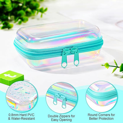 Sanwuta 6 Pcs Clear Hard Zipper Case Plastic Zipper Pouches Transparent Makeup Bag Pencil Case Pouches Toiletry Diaper Bag for Travel Toy Storage Organizer Bins(Holographic,5 x 3 x 2 Inch)