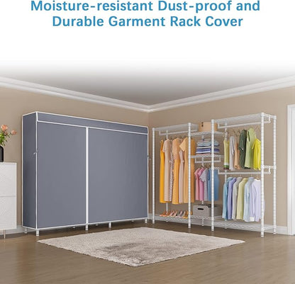 VIPEK Classic V6C Heavy Duty Covered Clothes Rack Portable Wardrobe Closet, 5 Tiers Wire Garment Rack White Metal Clothing Rack with Grey Oxford Cover, 70.1" L x 17.3" W x 76.4" H, Max Load 870 LBS
