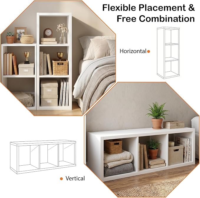WannabeMyself【2026 Wooden Thick Frame】 3 Cube Storage Organizer with Anti-Tipping Kits, Reversible Open Back Book Shelf,Bookcase for Living Room,Bedroom,Entrance Hall,Office,11.6×36.3×13.1,White