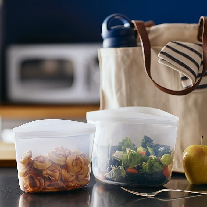 Stasher Silicone Reusable Storage Bags, 3-Pack Bowls, Reusable Freezer Bags, Microwave, Dishwasher, Oven Safe, Sous Vide, Premium Lunch Containers, Eco Friendly, Food Storage Bags, Snack Bags, Clear