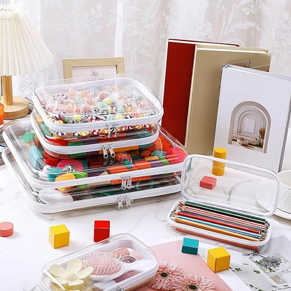 Sanwuta 6 Pcs Clear Hard Zipper Case Plastic Zipper Pouches Transparent Makeup Bag Pencil Case Pouches Toiletry Diaper Bag for Travel Toy Storage Organizer Bins(Clear,Three Sizes)