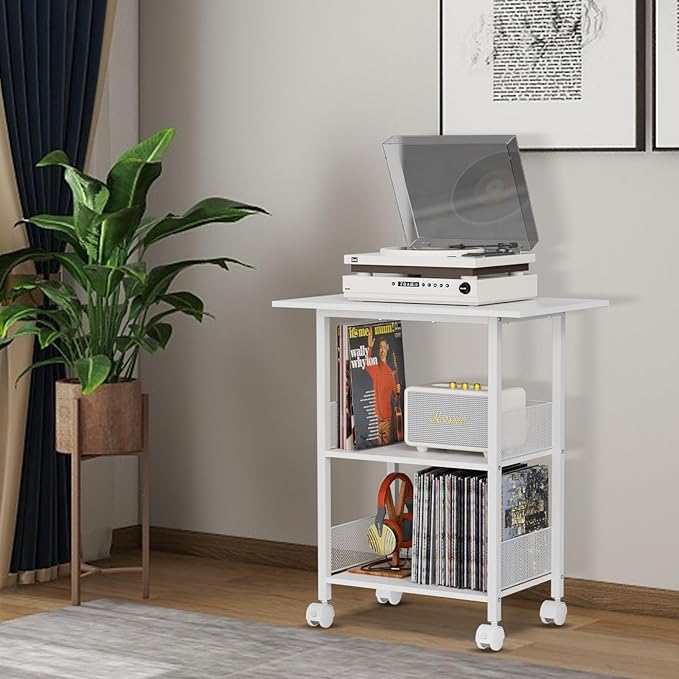 BOHDK Printer Stand, 3-Tier Industrial Large Printer Table with Shelf, 23"x15" Mobile Heavy Duty Storage Rack on Wheels for Home Office Printer Fax Machine Scanner Copier, White