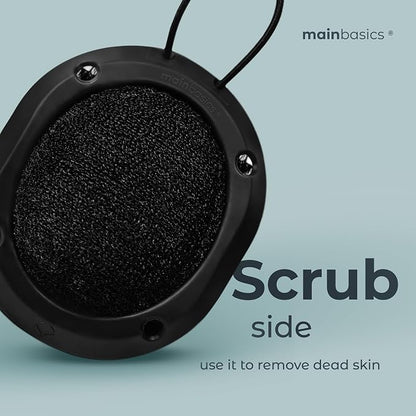 MainBasics Shower Tool Duo 2-1 Shower Loofah Sponge and Exfoliating Body Scrubber (2 Pack, Black)