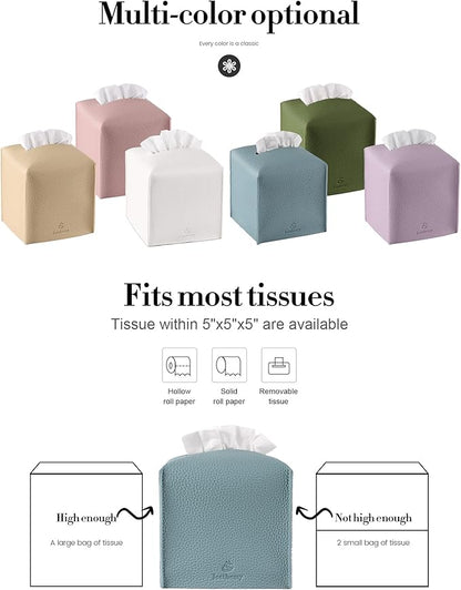Tissue Box Cover, Jeethemy Square PU Leather Tissue Box Holder, Modern Tissue Case Facial Paper Organizer Dispenser，5X5X5'', Three Pack White&Beige&Blue