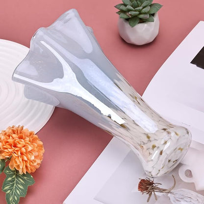 9.0"H Blue Glass Vases for Flowers, Unique Hand Blown Glass Vase Blue White Home Decor, Wide Mouth Colorful Flower Vase Centerpieces, For Living Room Table Bookshelf, Bathroom Office Shelf Decorative
