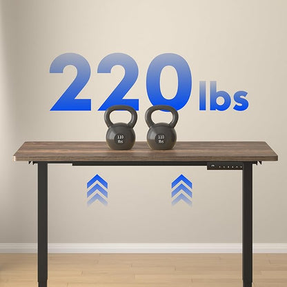 FLEXISPOT E3 Dual Motor Electric Standing Desk 55 x 28 Sit Stand Up Desk, Holds 220 lbs, Adjustable Height w/ Memory Presets, One-Piece Brown Wood Grain Desktop & Black Frame, Ships in 2 Boxes