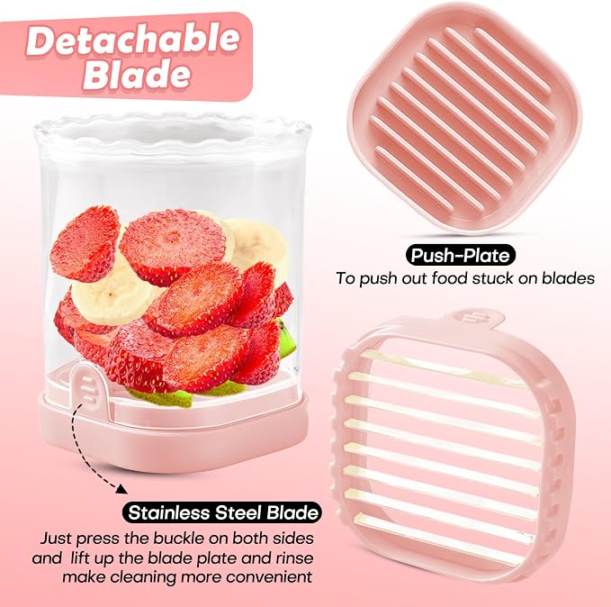 Creative Strawberry & Fruit Slicer - Detachable Cutter with Push Plate (Pink)