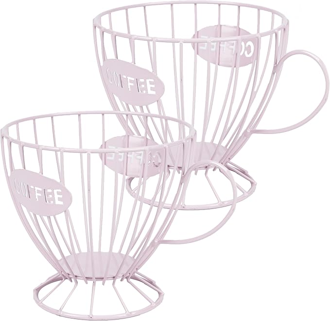 H&W 2PCS Coffee Pod Holder & Capsule Basket, Metal Coffee Bar Organizer for Kitchen Dinning Room Office Home Cafe Hotel (Pink)