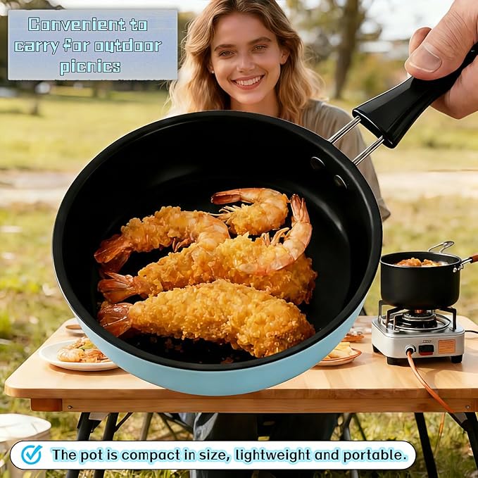4.7 Inch Mini Frying Pan, Black Non-Stick Egg Pan with Hanging Hole, Flat Bottom Design for Gas, Induction, Electric Stove, Perfect for Single Serve Breakfast, Omelets & Camping, RV Use (Blue)