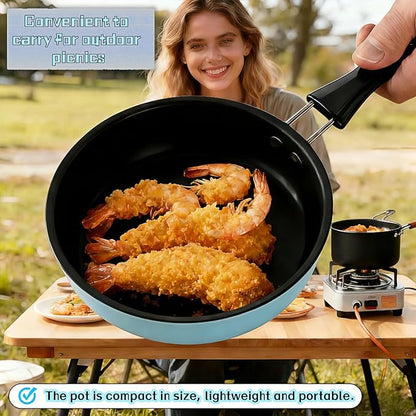4.7 Inch Mini Frying Pan, Black Non-Stick Egg Pan with Hanging Hole, Flat Bottom Design for Gas, Induction, Electric Stove, Perfect for Single Serve Breakfast, Omelets & Camping, RV Use (Blue)