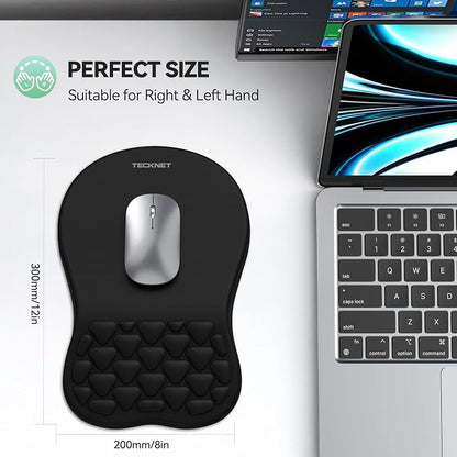 TECKNET Ergonomic Mouse Pad with Wrist Rest, Soft Mousepad with Massage Design, Memory Foam and Non-Slip PU Base for Pain Relief, Gaming Mouse Pad for Desk, Home, Office, 12x8 Inches, Black