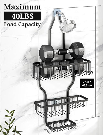 YASONIC Never Rust Shower Caddy Hanging, Aluminum Shower Racks for Inside Shower, 3-Tier Shower Organizer Hanging Over Shower Head with Hooks and Soap Holder, Black