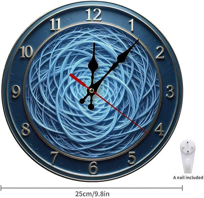 Wall Clock, Abstract Pattern Non Ticking Wall Clocks Battery Operated, Blue Wooden Wall Clocks for Kitchen, Living Room, Bedroom, Office, Bathroom Decorative 10 Inch