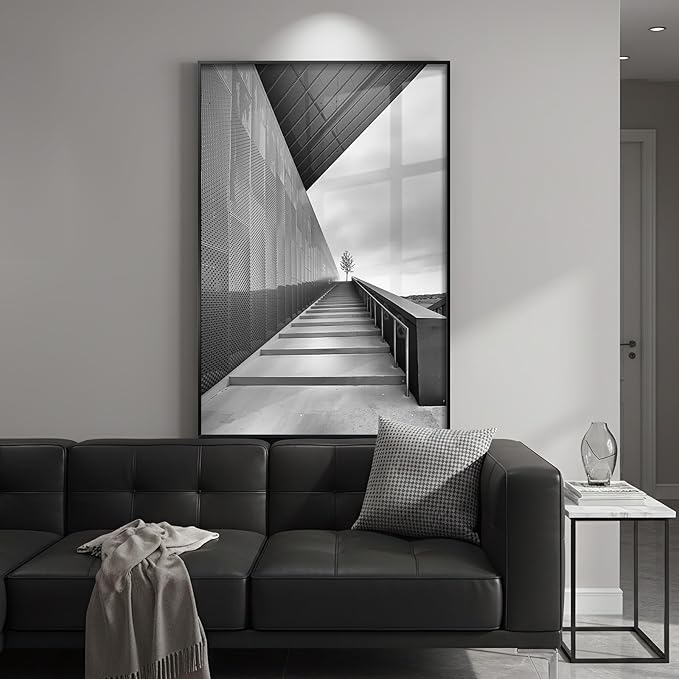 Framed Modern Black and White Wall Art, Contemporary Cityscape Photography Prints Paintings for Walls, Minimalist Geometric Architecture Pictures for Living Room Bedroom Hallway Home Decor 24x36 In