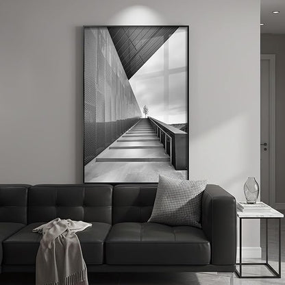 Framed Modern Black and White Wall Art, Contemporary Cityscape Photography Prints Paintings for Walls, Minimalist Geometric Architecture Pictures for Living Room Bedroom Hallway Home Decor 24x36 In
