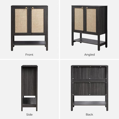 SICOTAS Shoe Cabinet with Storage - 3 Pieces Farmhouse Boho Shoe Organizer with Rattan Doors & Shelves, 5 Tier Free Standing Shoe Rack Storage Cabinet for Entryway, Hallway, Foyer, Closet (Obsidian)