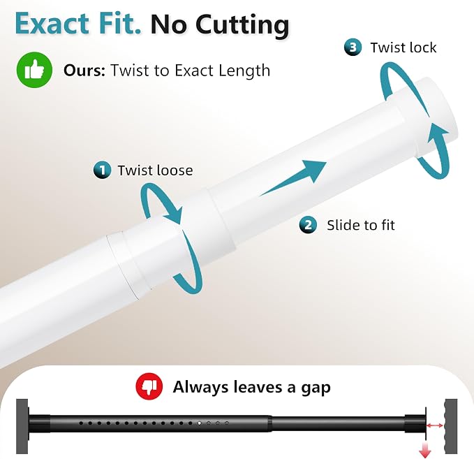 STARLATTA Heavy Duty White Closet Rod: 17-84 Inch Stepless Adjustable Clothes Hanging Bar, 1.3" Diameter Metal Wardrobe Pole with Brackets, No-Cut, for Laundry & RV