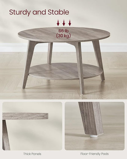 VASAGLE MAEZO Collection - Round Coffee Table, 2-Tier Center Table with Storage, Tapered Legs, Curved Transitions, 31.5 Dia. x 17.7 H Inches, Easy Assembly, for Living Room, Heather Greige ULCT243K02