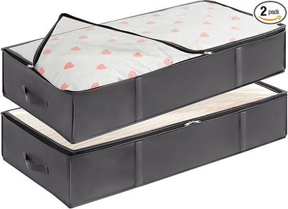 Lifewit 95L 2 Pack Under Bed Storage Containers, Large Capacity Blanket Storage Bags with Reinforced Handle, Organization and Storage for Comforters, Sheets, Clothes, Bedroom, College Dorm, Grey