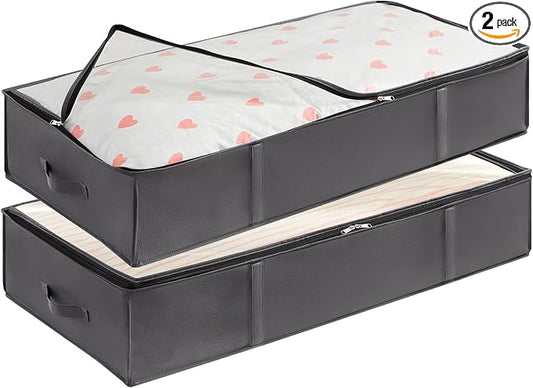 Lifewit 95L 2 Pack Under Bed Storage Containers, Large Capacity Blanket Storage Bags with Reinforced Handle, Organization and Storage for Comforters, Sheets, Clothes, Bedroom, College Dorm, Grey