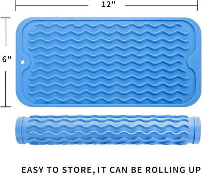 Silicone Dish Drying Mat for Multiple Usage,Easy clean,Eco-friendly,Heat-resistant Silicone Mat for Kitchen Counter or Sink,Refrigerator or Drawer Liner Lichen BlueL S 12 inches x 6 inches