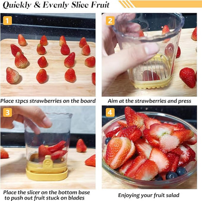 Creative Strawberry & Fruit Slicer - Detachable Cutter with Push Plate (Yellow)