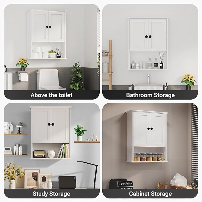 Multi-Purpose Wall Cabinet: Easy-to-Assemble, White Modern Style, 3-Tier Storage. Fits as Kitchen Cabinet, Over-Toilet Cabinet & Bedroom Wall Cabinet