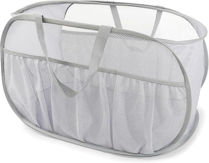 Collapsible Laundry Baskets, Upgrade Pop Up Laundry Hamper with Convenient Bags, Foldable Laundry Basket Mesh Light Weight, Easy to Carry Clothes Hampers for Laundry, Dorm, Toys, Travel Grey