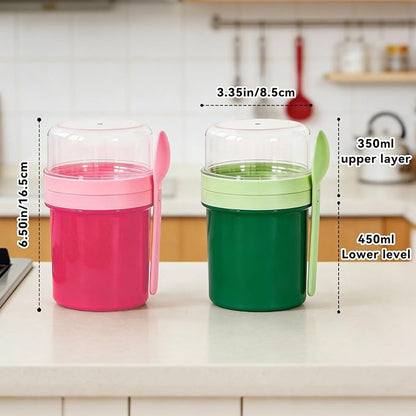 27oz Reusable Yogurt Parfait & Overnight Oats Cups – 100% Leakproof with Lid & Spoon, 4-Pack for Meal Prep, Breakfast & Gym Lunch(Pink,Green