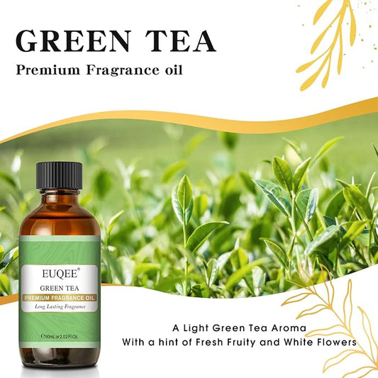 EUQEE Green Tea Fragrance Oils, 2.02 Fl oz/ 60ml Essential Oils for Diffuser, Candle Making, DIY Soap with Glass Dropper